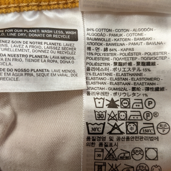 Levis 511 corduroy 32/34 slim cut straight leg pants Black Label stretch yellow - Picture 6 of 8